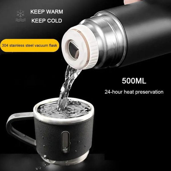 Stainless Steel Vacuum Flask Set (Vacuum Flask 500ml Bottle With 3 Cups)