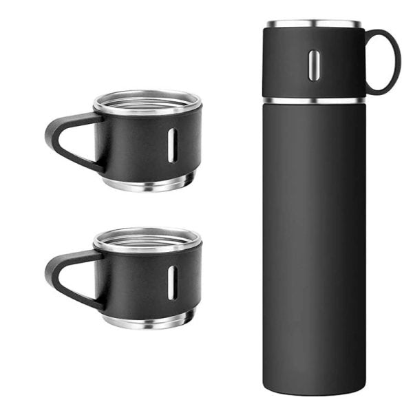 Stainless Steel Vacuum Flask Set (Vacuum Flask 500ml Bottle With 3 Cups)