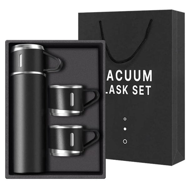Stainless Steel Vacuum Flask Set (Vacuum Flask 500ml Bottle With 3 Cups)